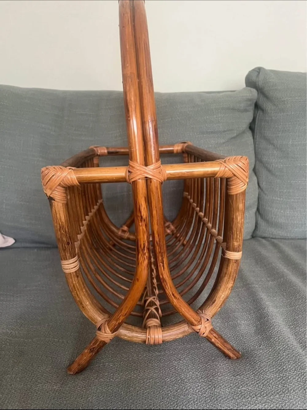 Vintage mid-century, bamboo rattan magazine rack-boho chic